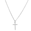 Silver cross necklace on a white background