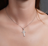 Rhodium-Plated Sterling Silver Double Row Inlaid Cross Pendant with Moissanite or CZ | Rolo Chain Options – Aventine Jewelry