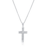 Rhodium-Plated Sterling Silver Double Row Inlaid Cross Pendant with Moissanite or CZ | Rolo Chain Options – Aventine Jewelry